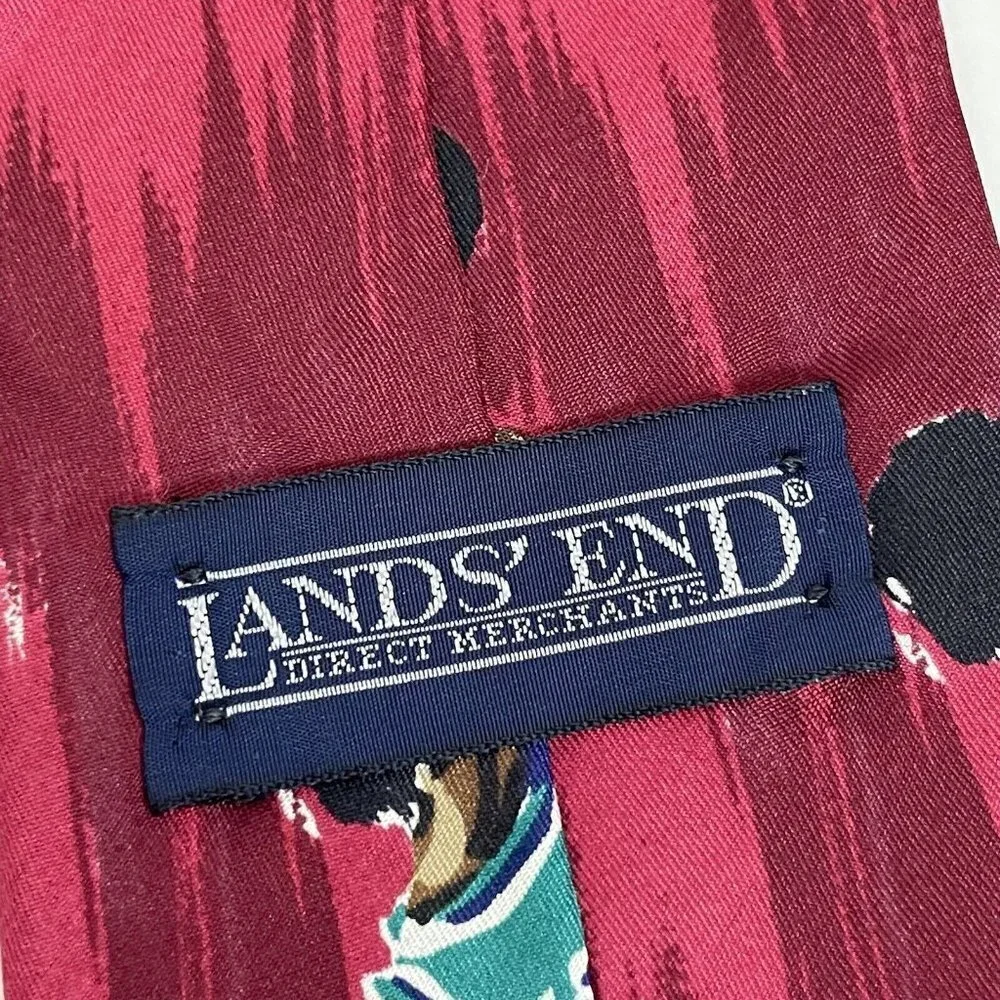 LANDS' END RED GREEN BLUE YELLOW BASKETBALL PLAYERS SILK NECKTIE TIE‎